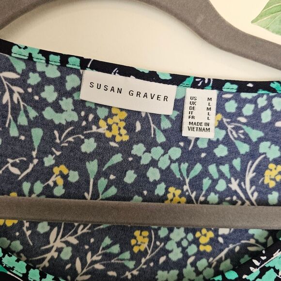 Susan Graver Comfort Stretch Knit Ruffle Ditsy Floral Print Pullover Top Blouse - Picture 6 of 6